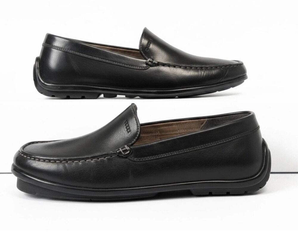 Geox Loafers Respira Black Leather Slip On Mocassin Driving Shoe Mens EU 46